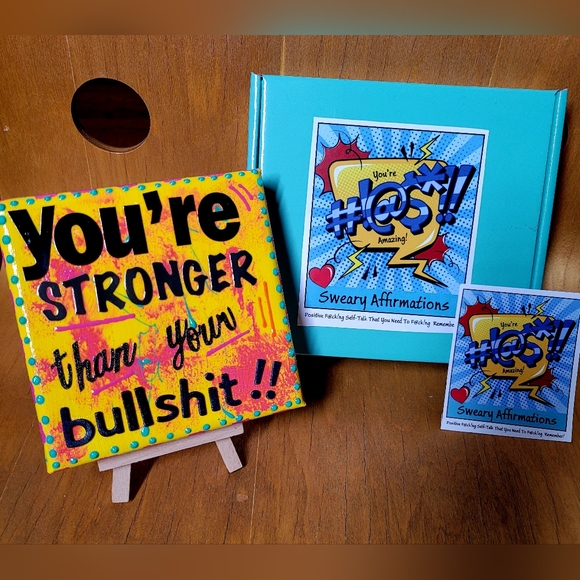 YOU'RE STRONGER THAN YOUR BS Mini Canvas with Display Stand | Handmade - Picture 2 of 3